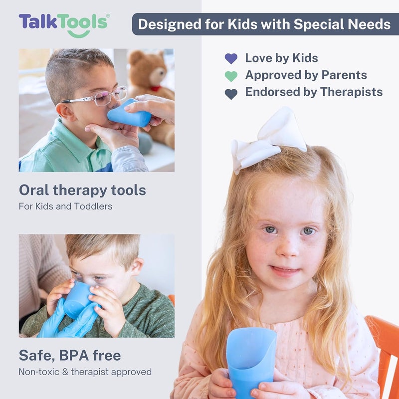 TalkTools Cut Out Cups - Motor and Coordination Support | Drinking Glass for Stable and Fixed Position | Special Drinking and Therapy Training Cup | Easy to Grip and Sipping | 3 oz Blue (2 Pk) - Image 4